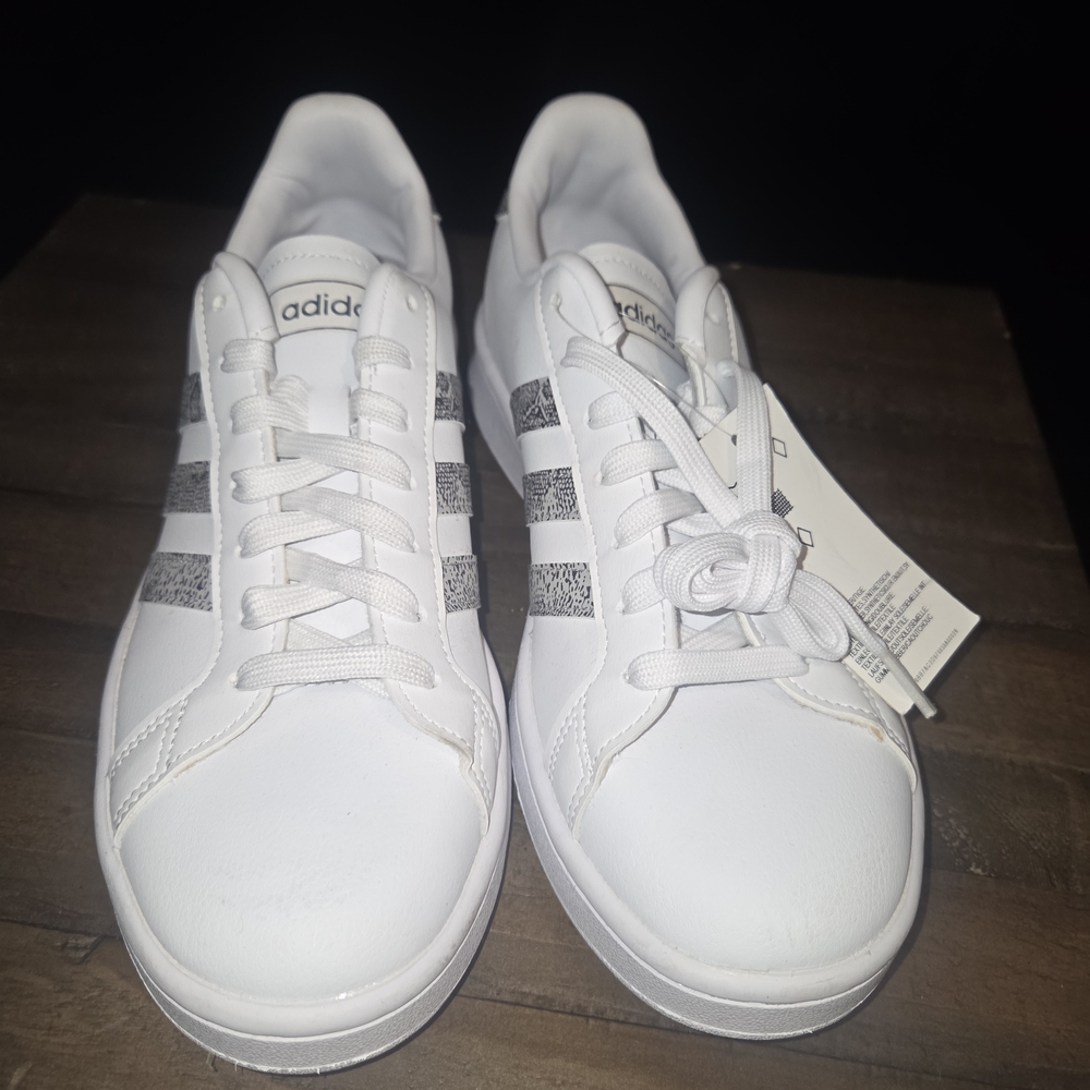 Adidas White Sneakers with Snake Pattern Stripes